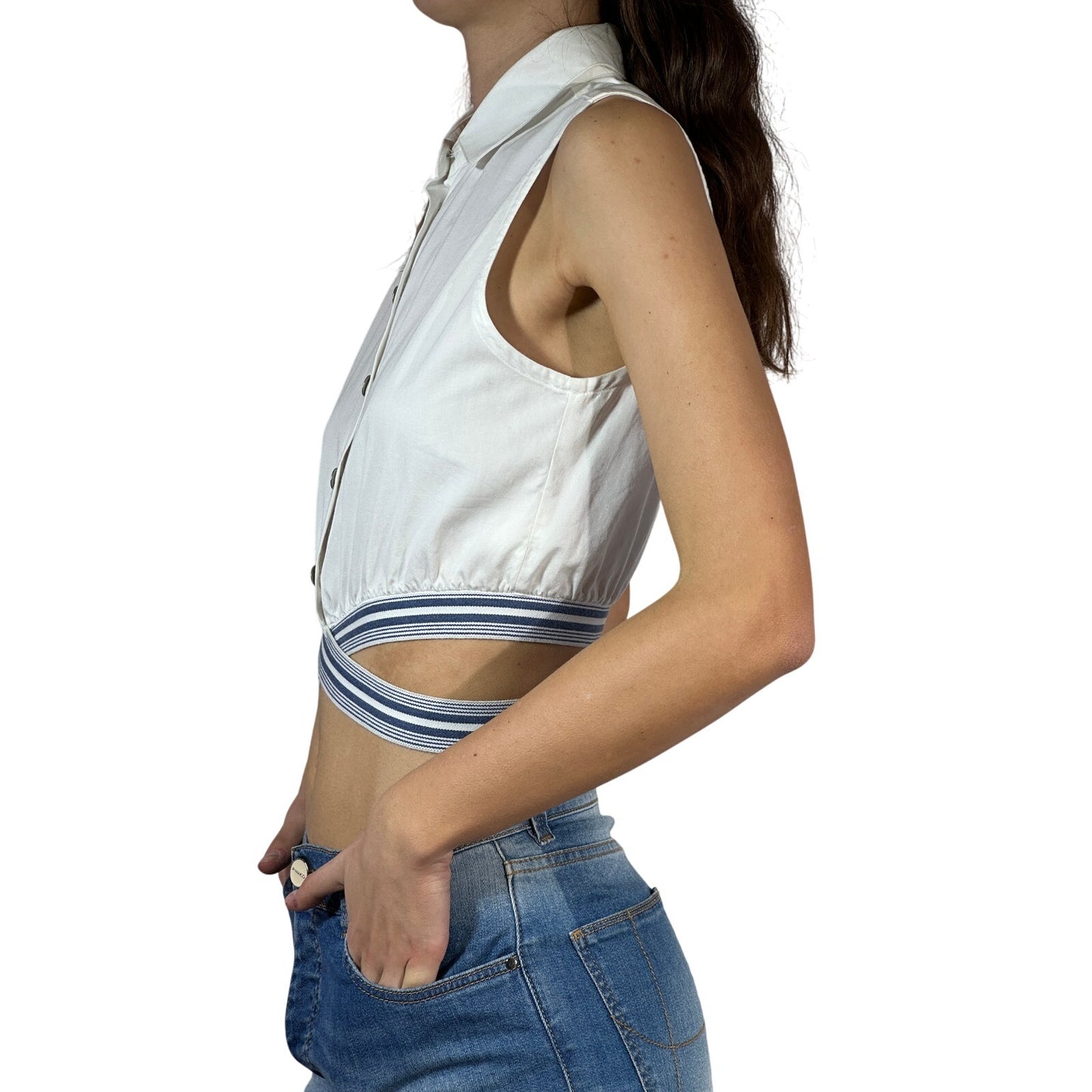 PIERRE BALMAN Button Down Cropped Shirt