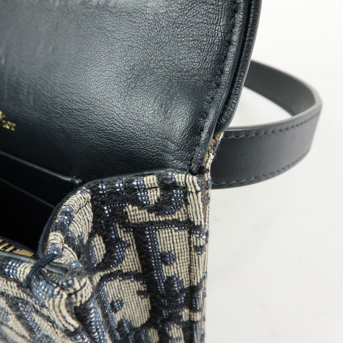 Christian Dior Saddle Belt Oblique Canvas, Navy, Canvas, Handbag
