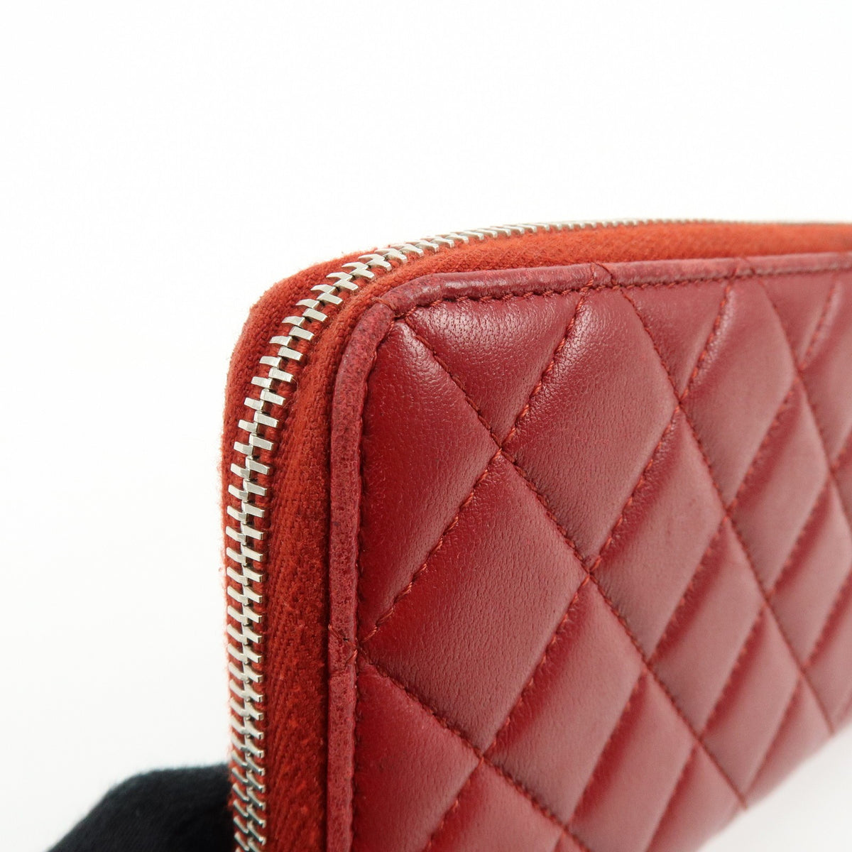 Chanel Zip Around Quilted Lambskin, Red, Leather, Wallet