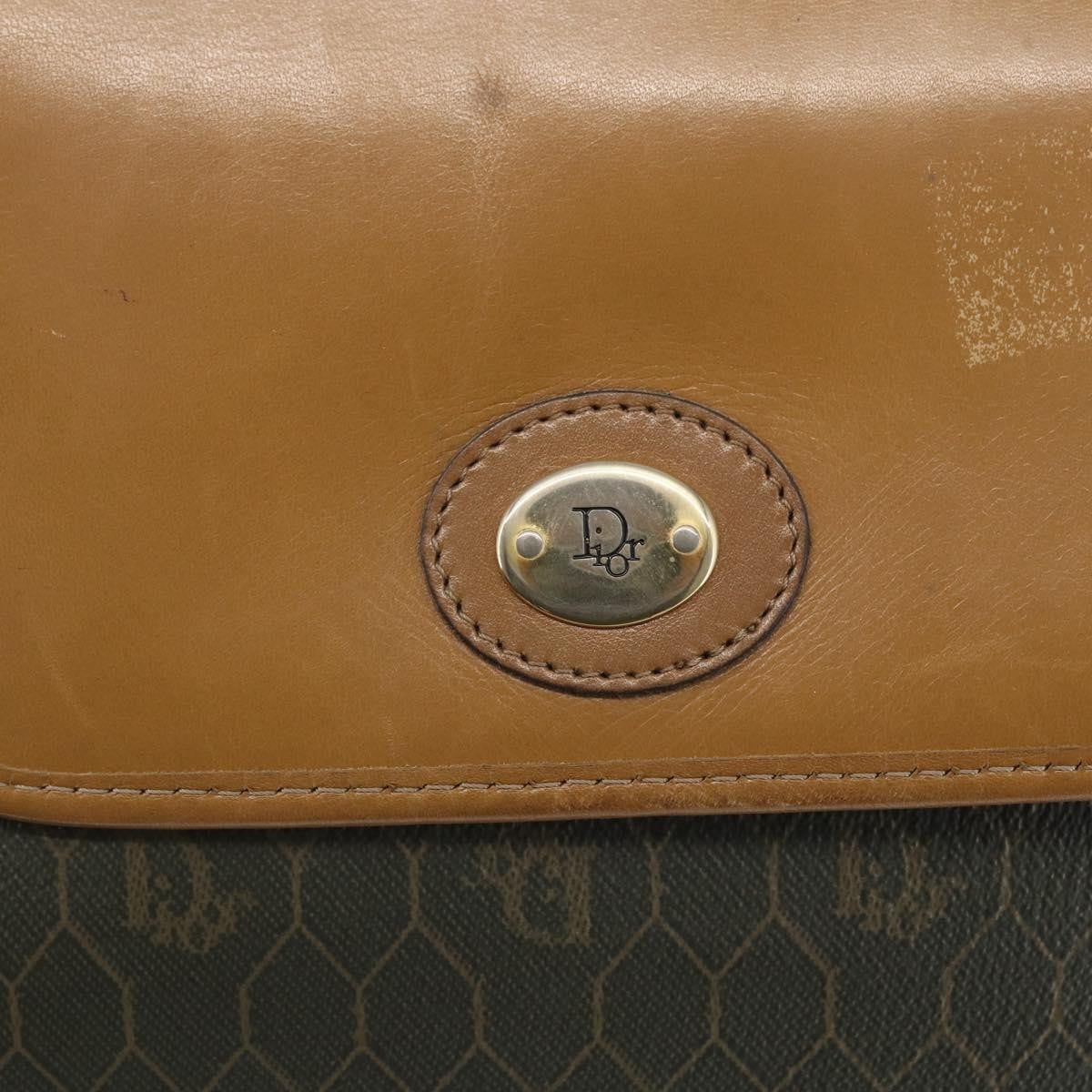 Christian Dior Vintage Honeycomb Flap Canvas and Leather, Khaki, Canvas, Shoulder Bag