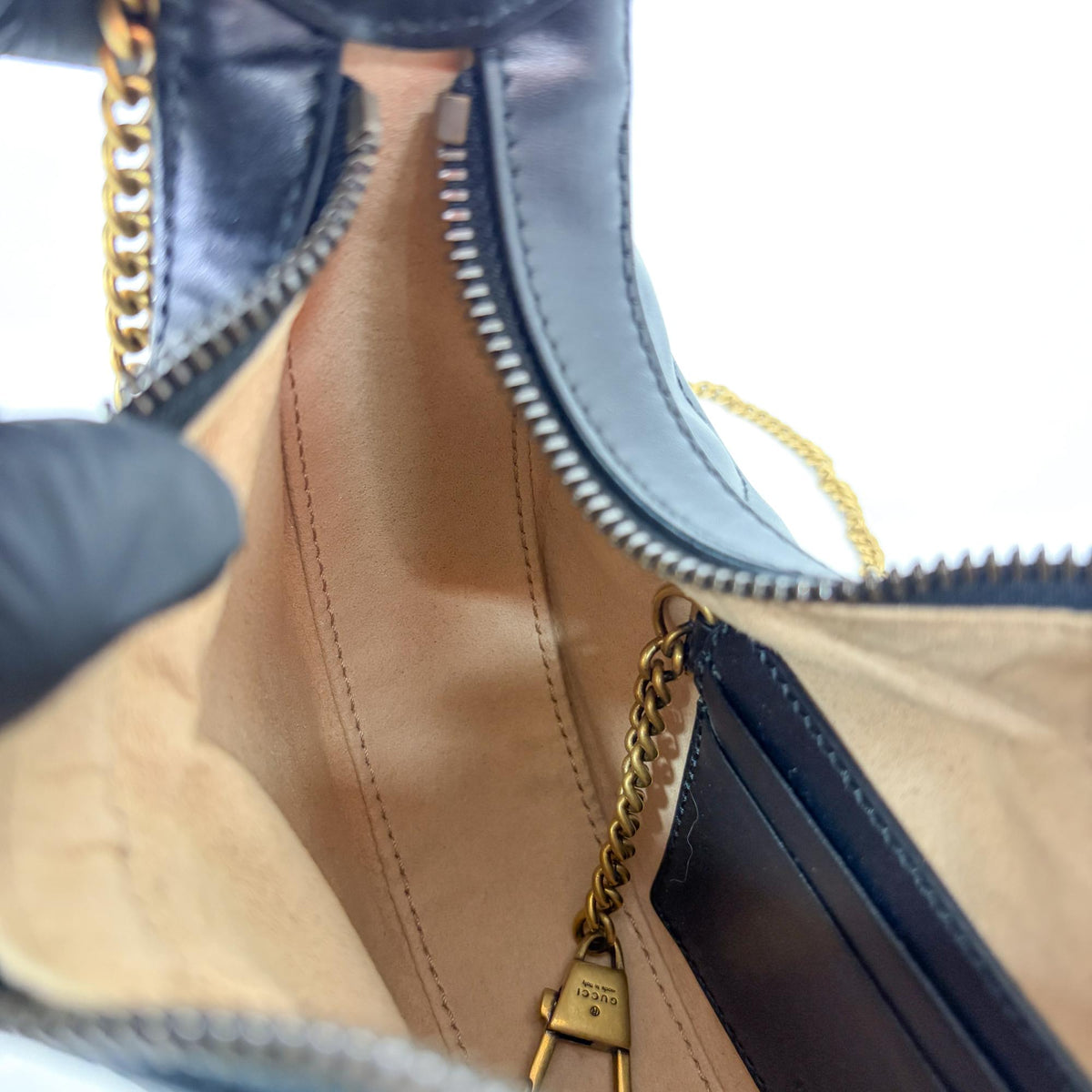 Gucci GG Marmont Half Moon Hobo Matelasse Leather, Black, Leather, Shoulder Bag