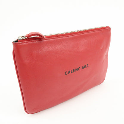 Balenciaga Everyday Logo Printed Leather, Red, Leather, Clutch