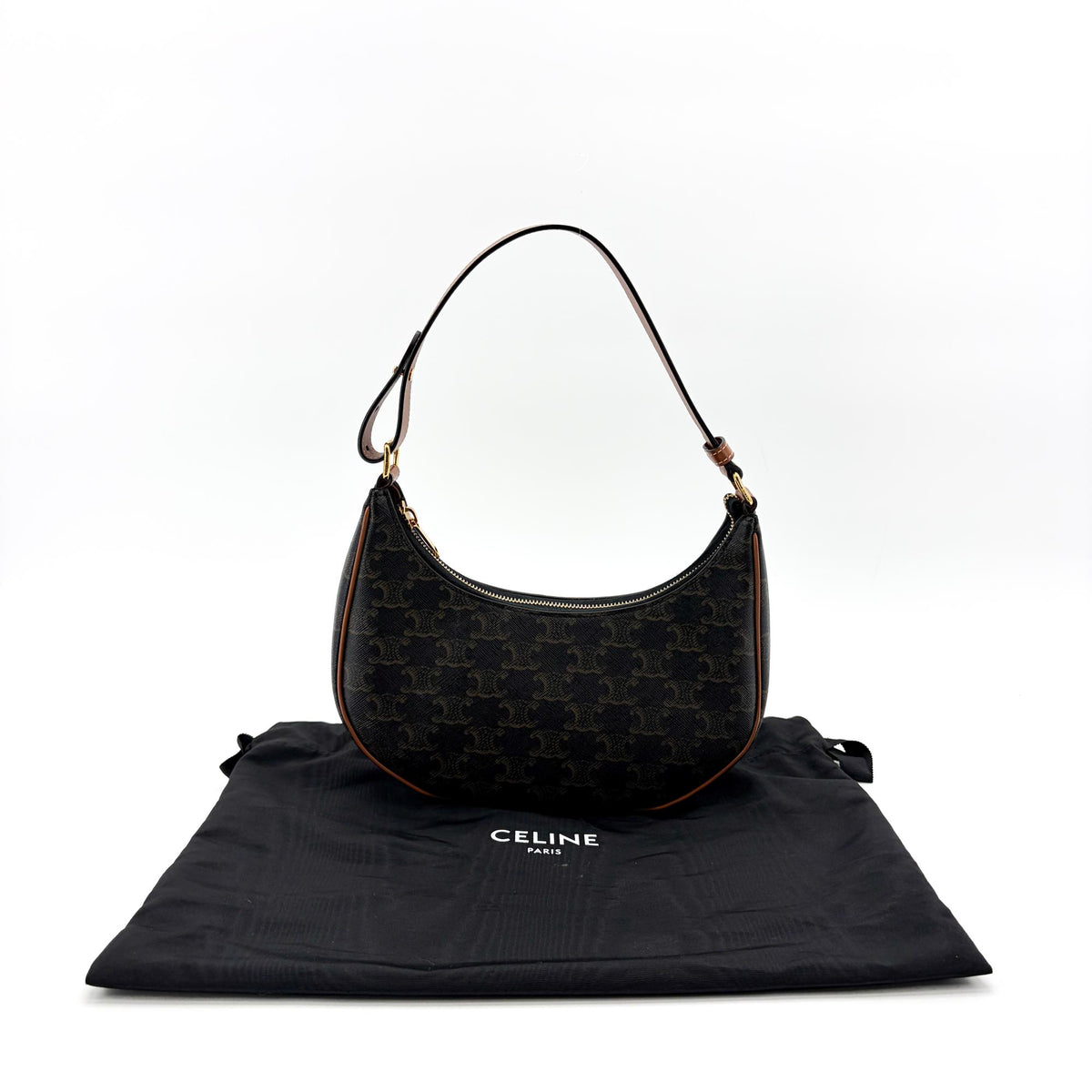 Celine Ava Triomphe Coated Canvas, Brown, Canvas, Handbag