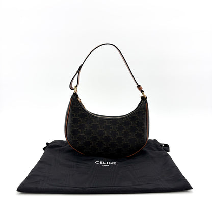 Celine Ava Triomphe Coated Canvas, Brown, Canvas, Handbag