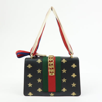 Gucci Sylvie Printed Leather, Black, Leather, Shoulder Bag