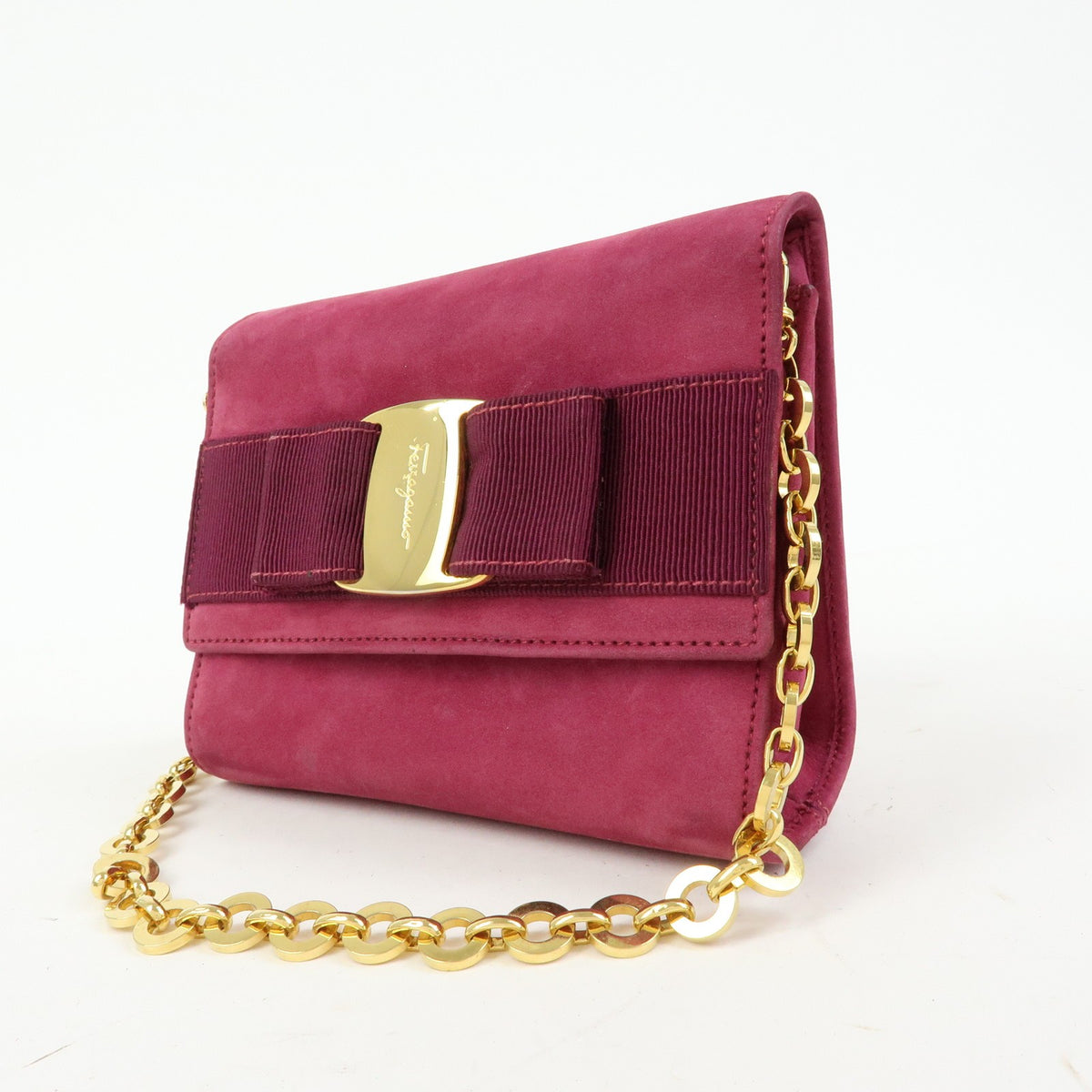 Salvatore Ferragamo Ginny Chain Waist Suede, Purple, Suede, Handbag