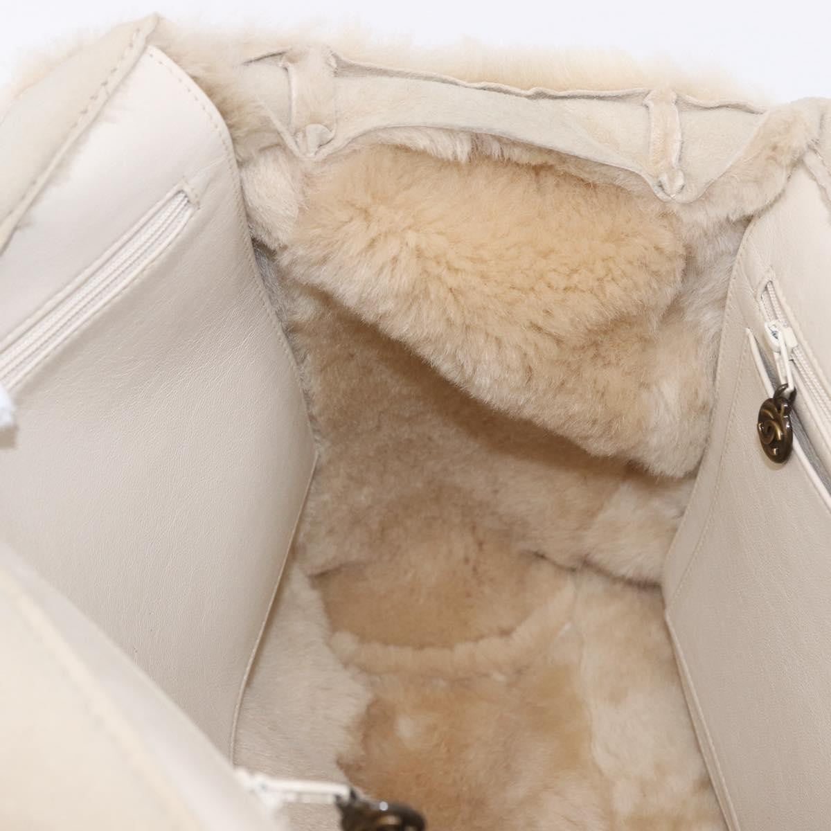 Chanel Vintage East West Tote Shearling and Suede, Beige, Leather, Tote Bag