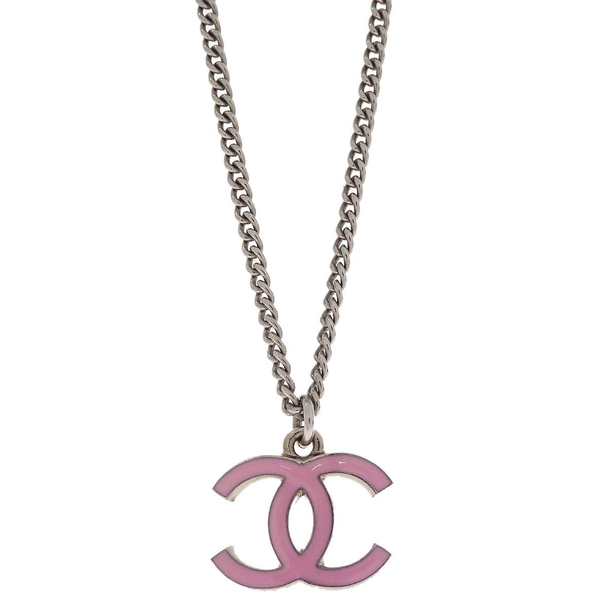 Chanel Vintage CC Pendant Long Metal, Silver, Metal, Necklace