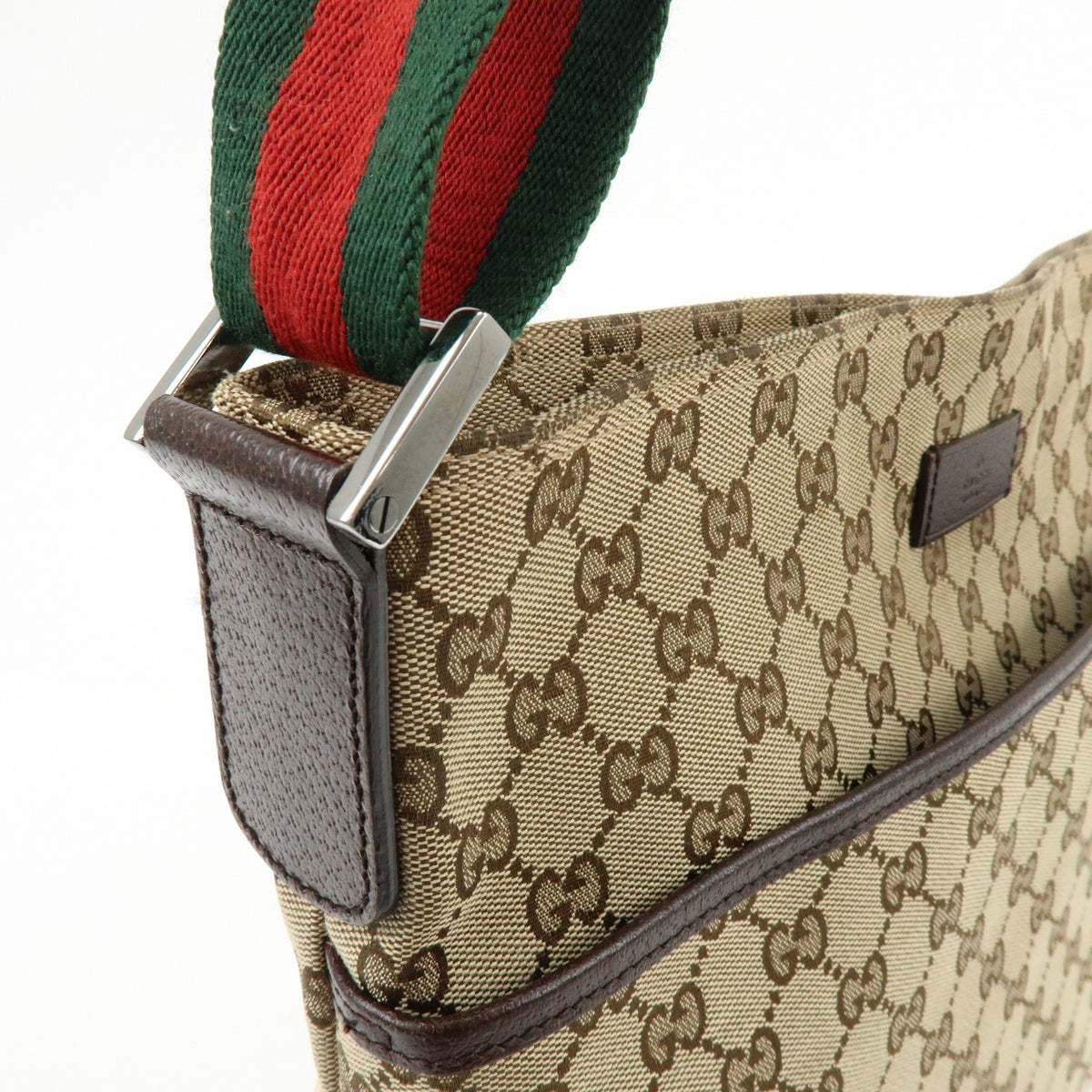 Gucci Web Strap Zip Messenger GG Canvas, Beige, Canvas, Handbag