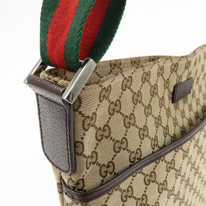 Gucci Web Strap Zip Messenger GG Canvas, Beige, Canvas, Handbag