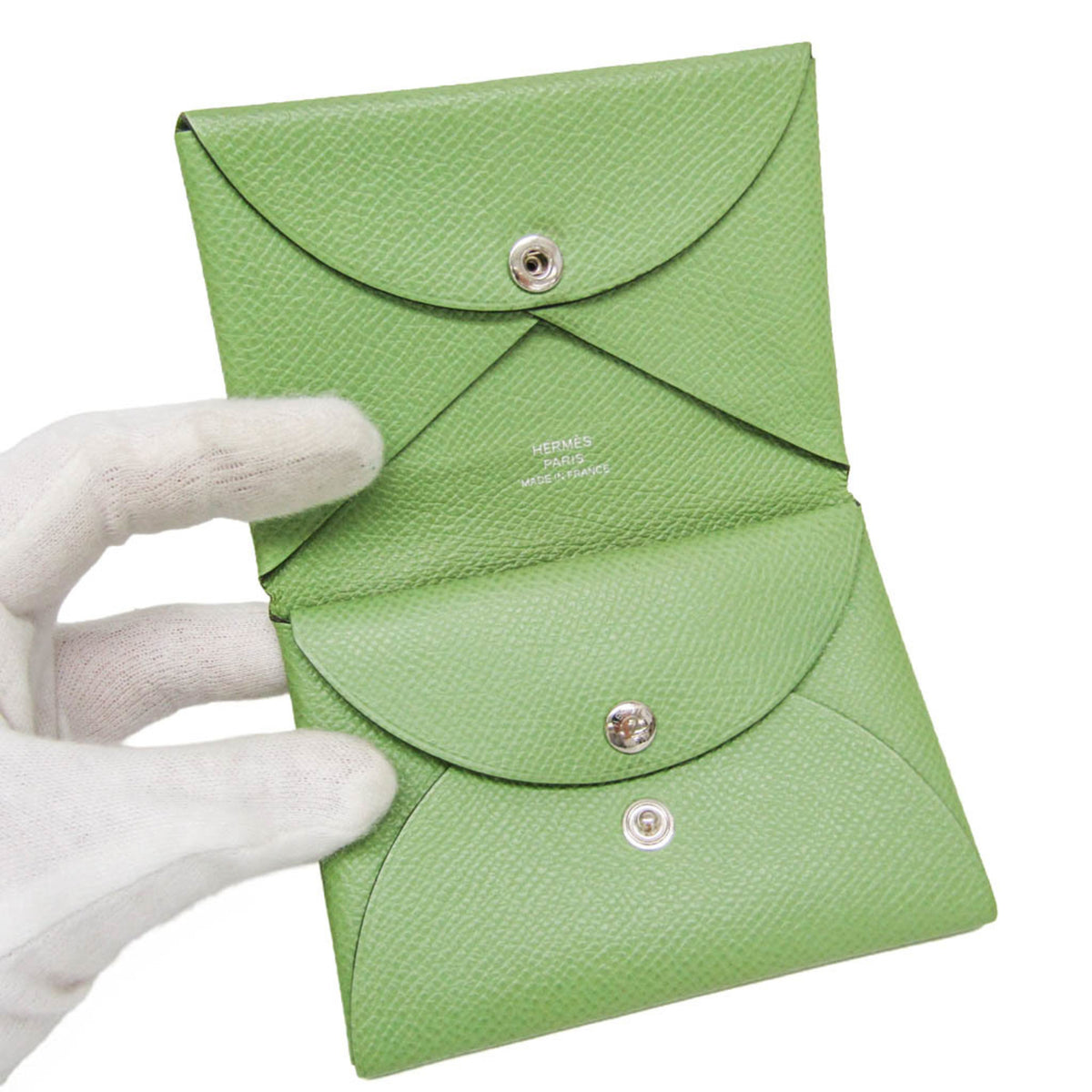 Hermes Calvi Duo Card Holder Epsom, Green, Leather, Card Holder