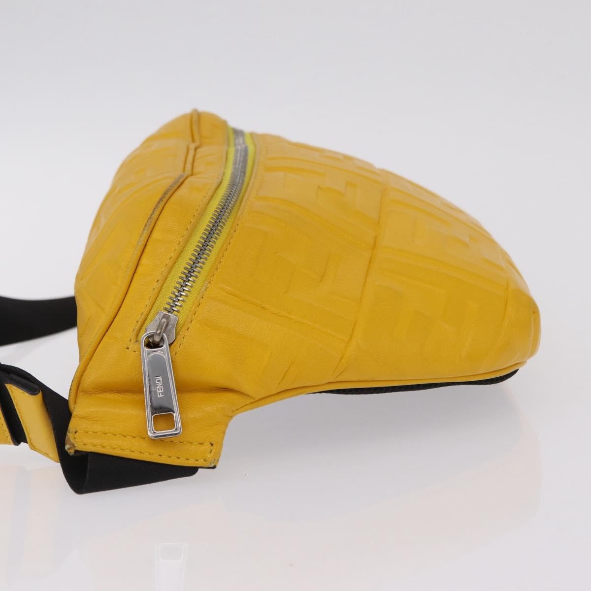 Fendi Zip Waist Zucca Embossed Leather, Yellow, Canvas, Handbag