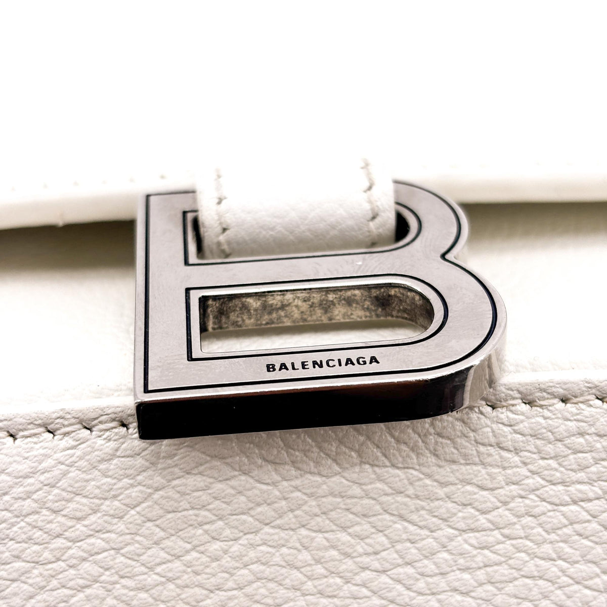 Balenciaga Hourglass Top Handle Leather, White, Leather, Handbag