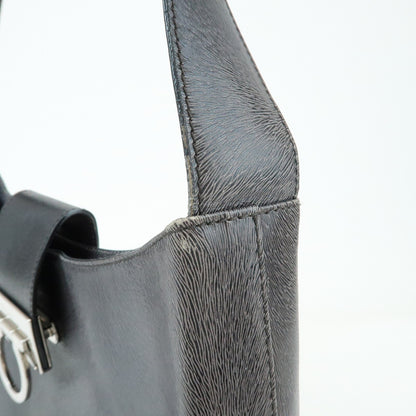 Salvatore Ferragamo Gancio Flap Hobo Leather, Black, Leather, Shoulder Bag
