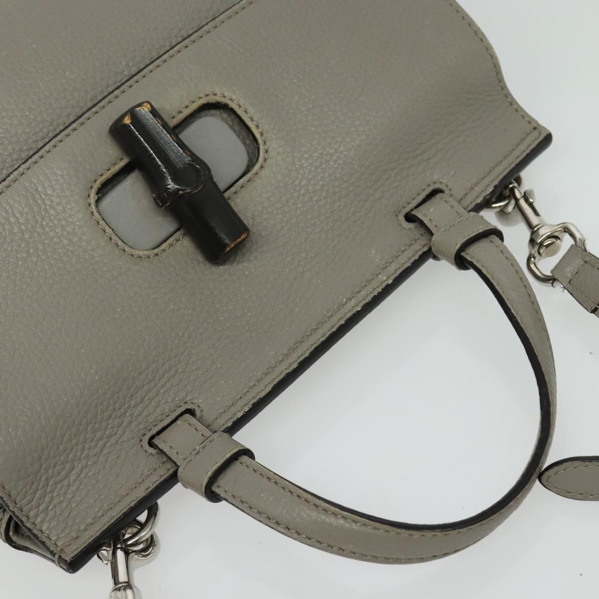 Gucci Bamboo Daily Top Handle Leather, Gray, Leather, Shoulder Bag
