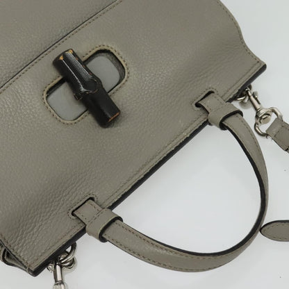Gucci Bamboo Daily Top Handle Leather, Gray, Leather, Shoulder Bag