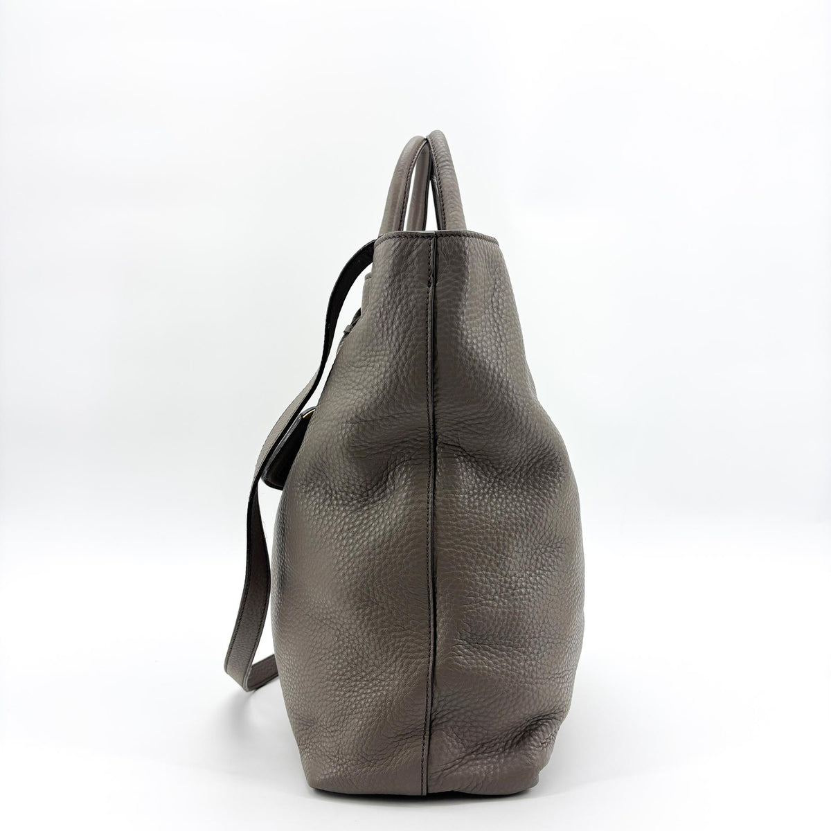 Prada Lux Pleated Convertible Satchel Cervo Leather, Gray, Leather, Handbag