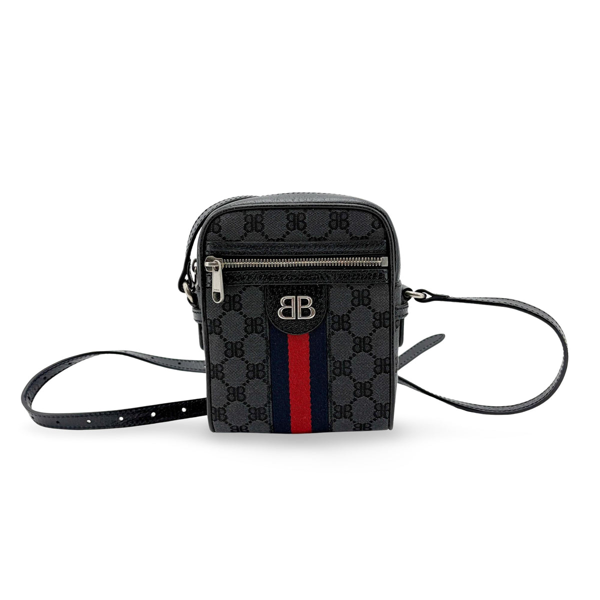 Balenciaga x Gucci The Hacker Project Zip Messenger BB Canvas, Black, Canvas, Shoulder Bag