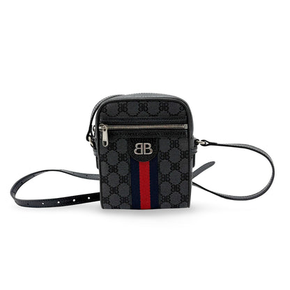 Balenciaga x Gucci The Hacker Project Zip Messenger BB Canvas, Black, Canvas, Shoulder Bag