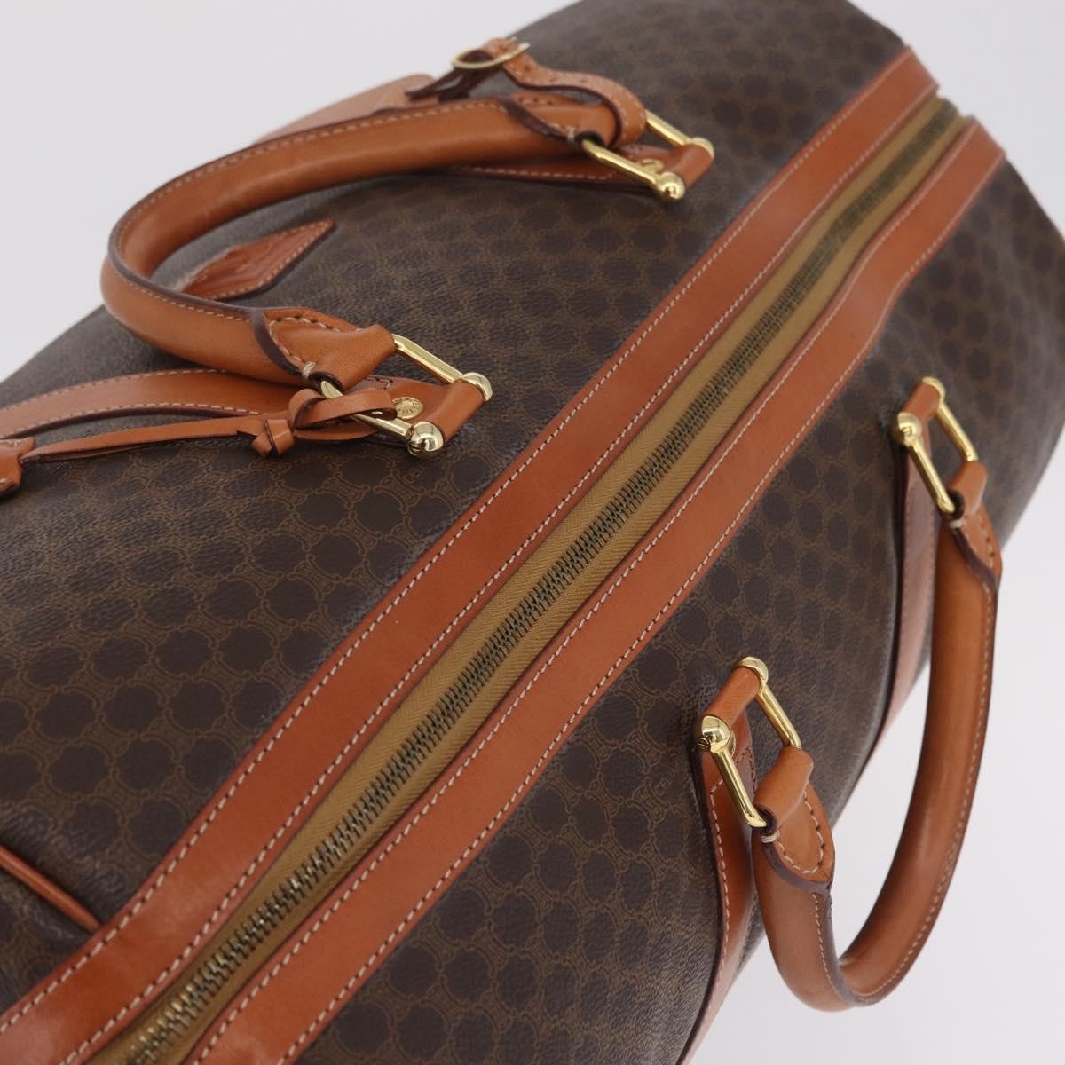 Celine Vintage Duffle Macadam Coated Canvas, Brown, Canvas, Handbag