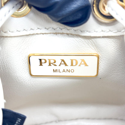 Prada Triangle Logo Drawstring Pouch Bucket Patent, Beige, Patent Leather, Clutch