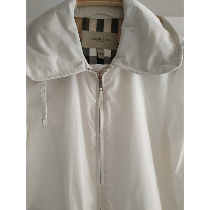 Burberry Raincoat 6 US White Full Zip Hidden Hood