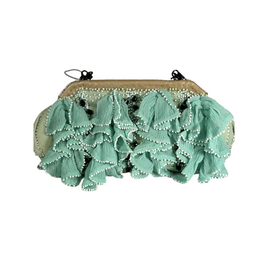 Jamin Peuch Shoulder Bag Light Green Tassel Beaded Embellished Chain Strap