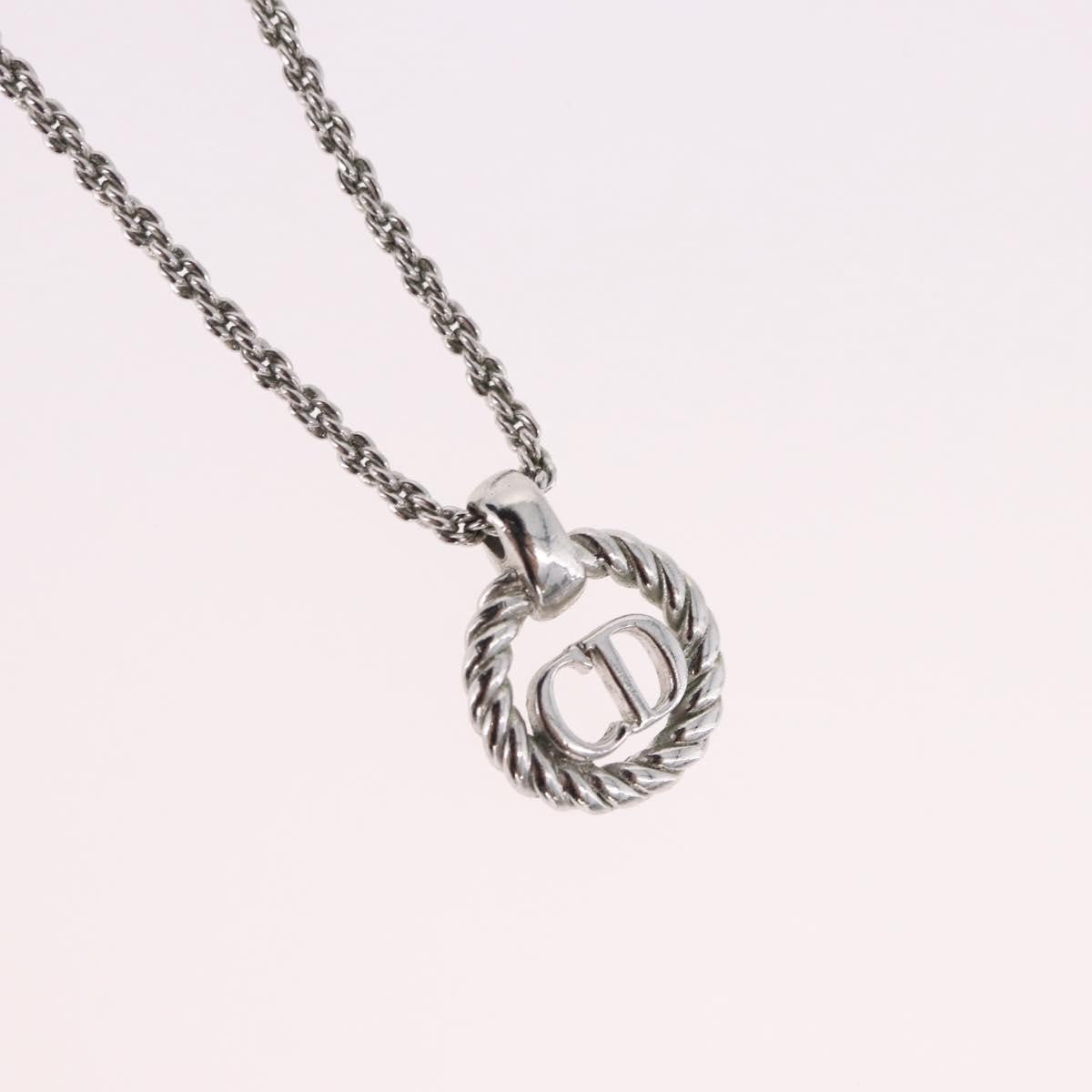 Christian Dior VIntage Circle Pendant Metal, Silver, Metal, Necklace