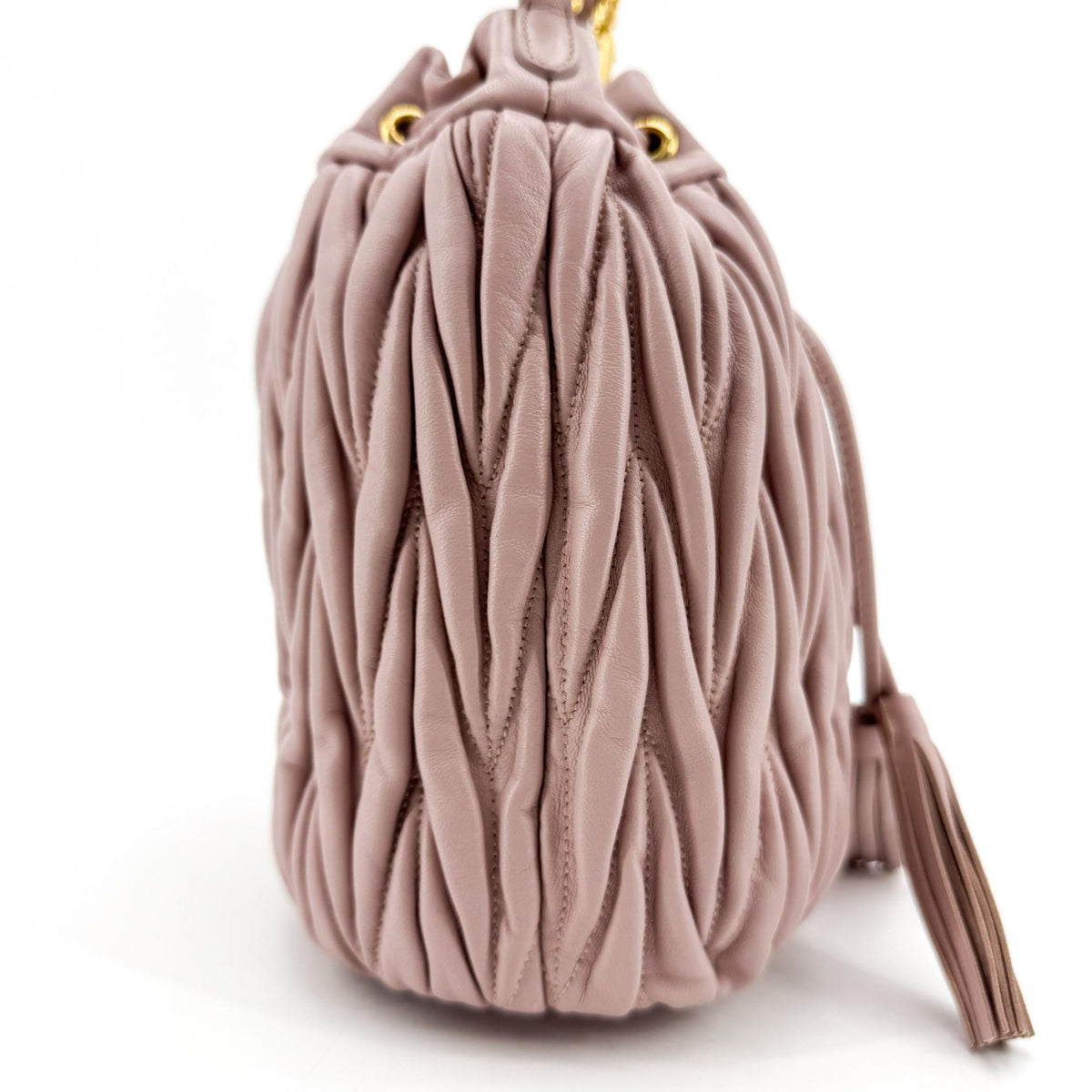 Miu Miu Drawstring Bucket Matelasse Leather, Pink, Leather, Handbag