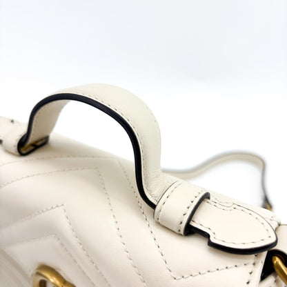 Gucci GG Marmont Top Handle Flap Matelasse Leather, White, Leather, Handbag