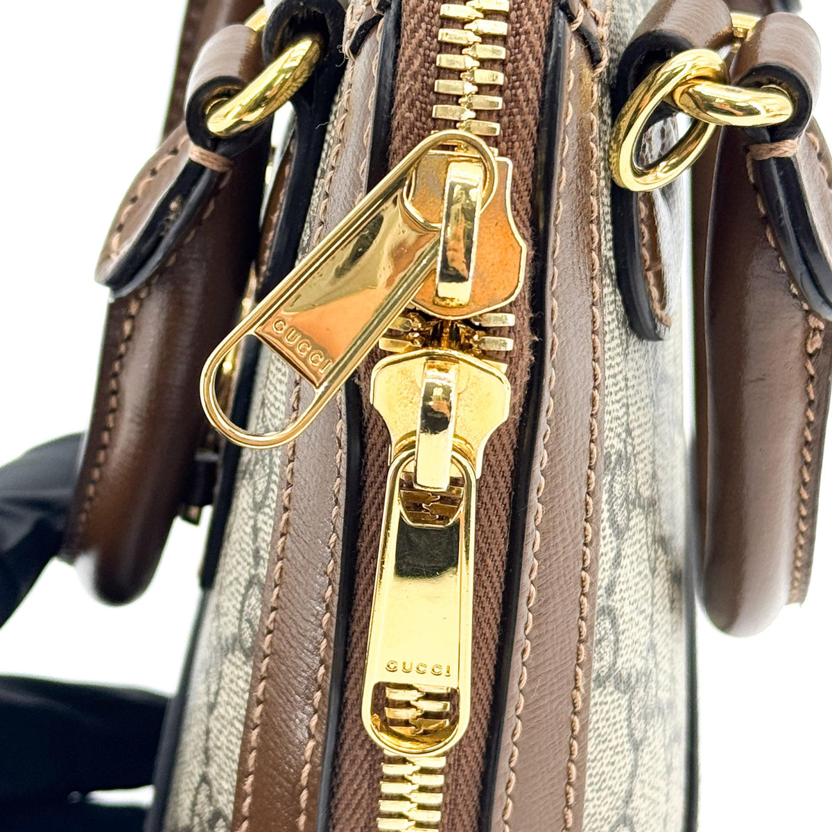 Gucci Horsebit 1955 Top Handle GG Coated Canvas with Leather, Brown, Canvas, Handbag