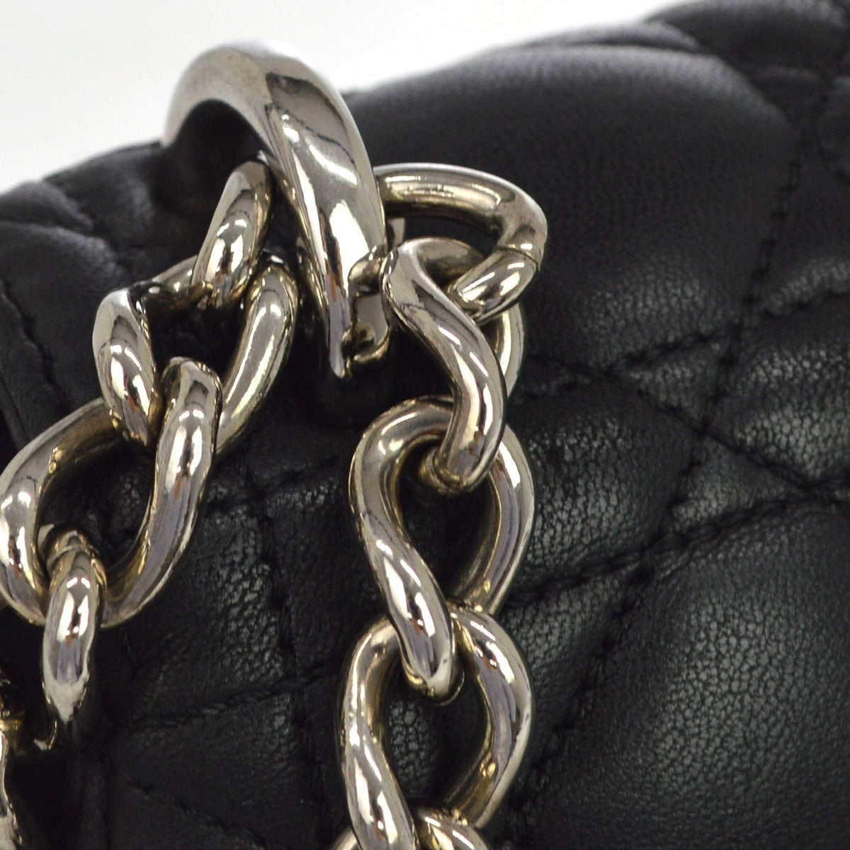 Christian Dior black cannage Leather, Black, Leather, Shoulder Bag
