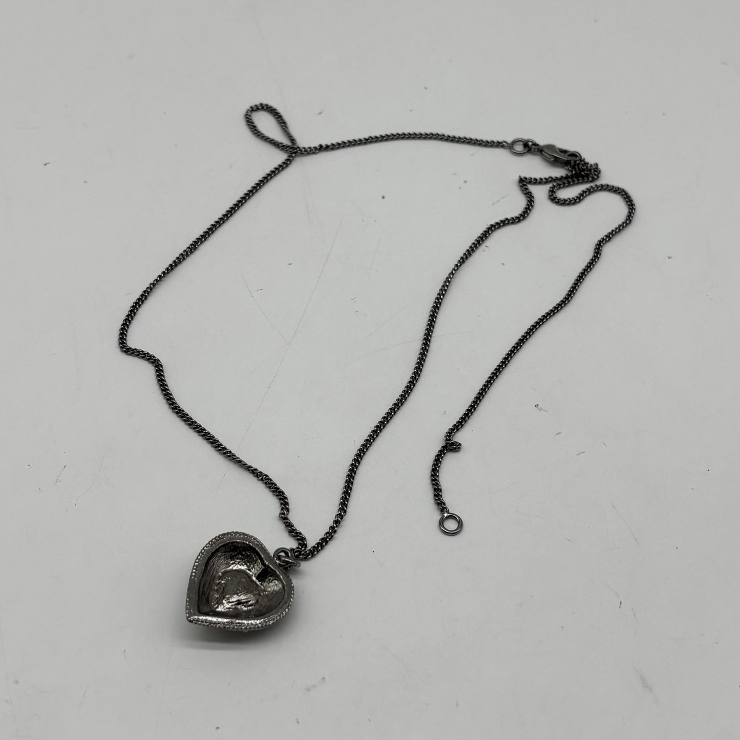 Chanel CC Heart Pendant Metal and Crystal Embellished Resin, Silver, Silver, Necklace