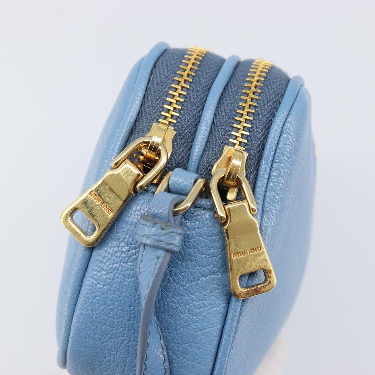 Miu Miu Double Zip Pochette Leather, Blue, Leather, Clutch