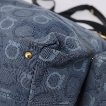Salvatore Ferragamo Gancini Canvas, Navy, Canvas, Crossbody Bag