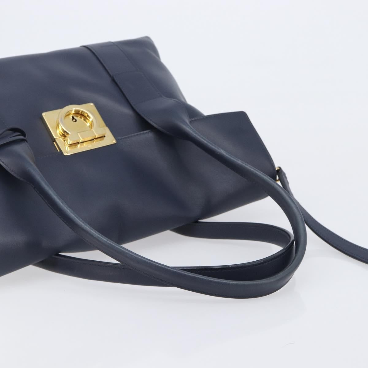 Salvatore Ferragamo Vintage Gancini Top Handle Leather, Navy, Leather, Handbag