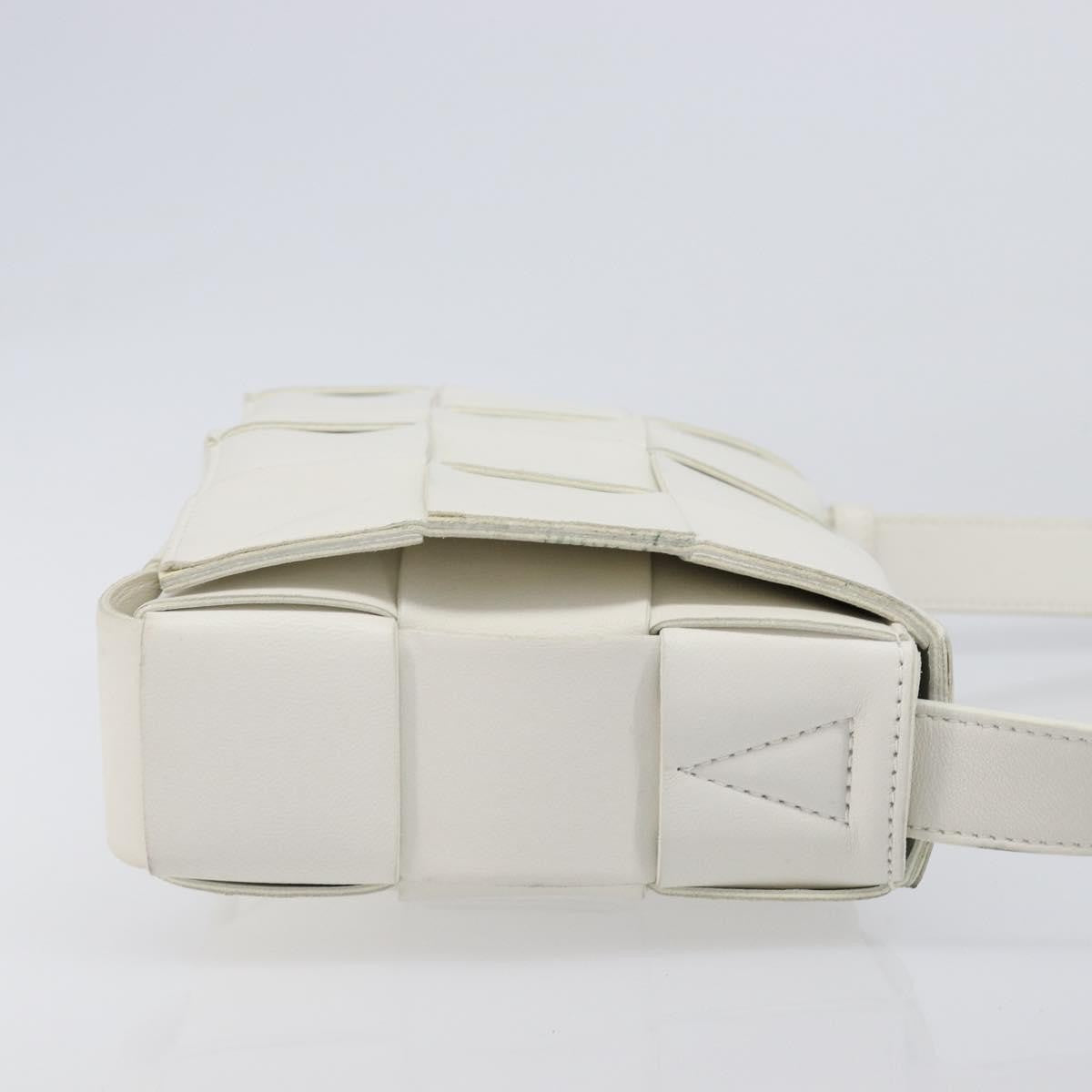 Bottega Veneta Cassette Maxi Intrecciato Leather, White, Leather, Crossbody Bag