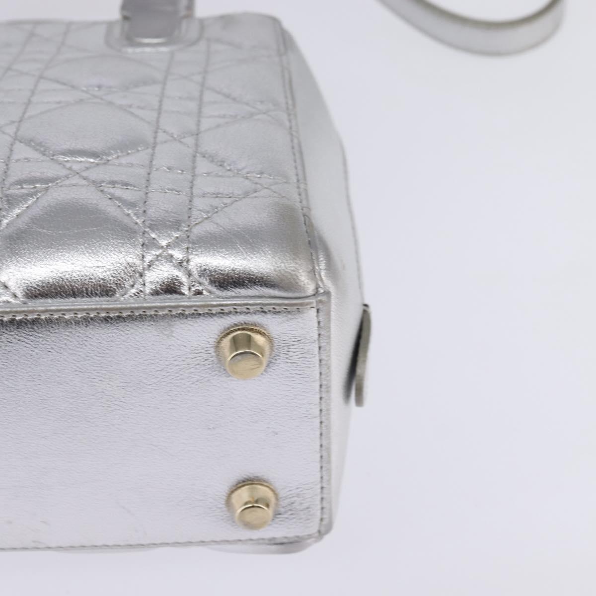 Christian Dior Cannage Granville Mini Bowling Bag Metallic Leather, Silver, Leather, Crossbody Bag