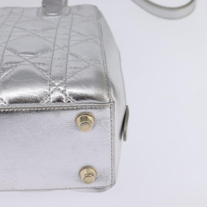 Christian Dior Cannage Granville Mini Bowling Bag Metallic Leather, Silver, Leather, Crossbody Bag