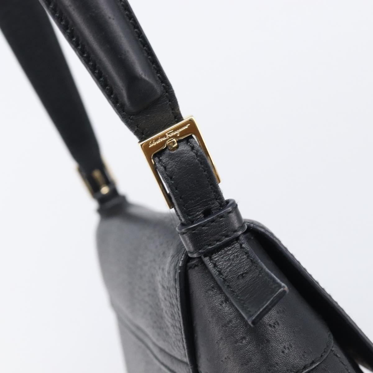 Salvatore Ferragamo Gancini Leather, Black, Leather, Shoulder Bag