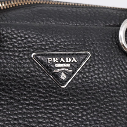 Prada Convertible Zip Satchel Vitello Daino, Black, Leather, Handbag
