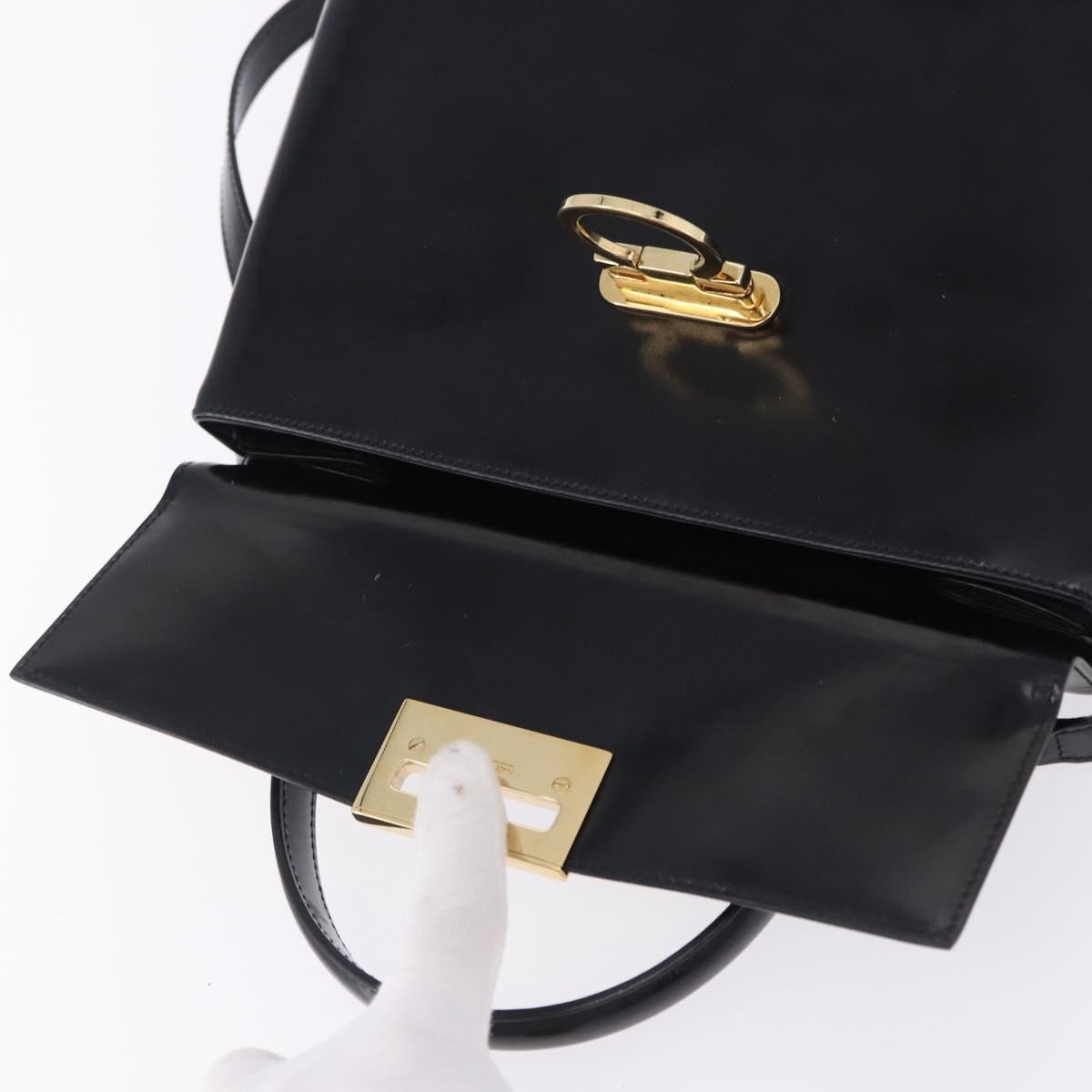 Salvatore Ferragamo Gancini Top Handle Leather, Black, Patent Leather, Handbag