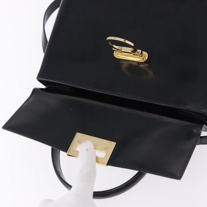Salvatore Ferragamo Gancini Top Handle Leather, Black, Patent Leather, Handbag