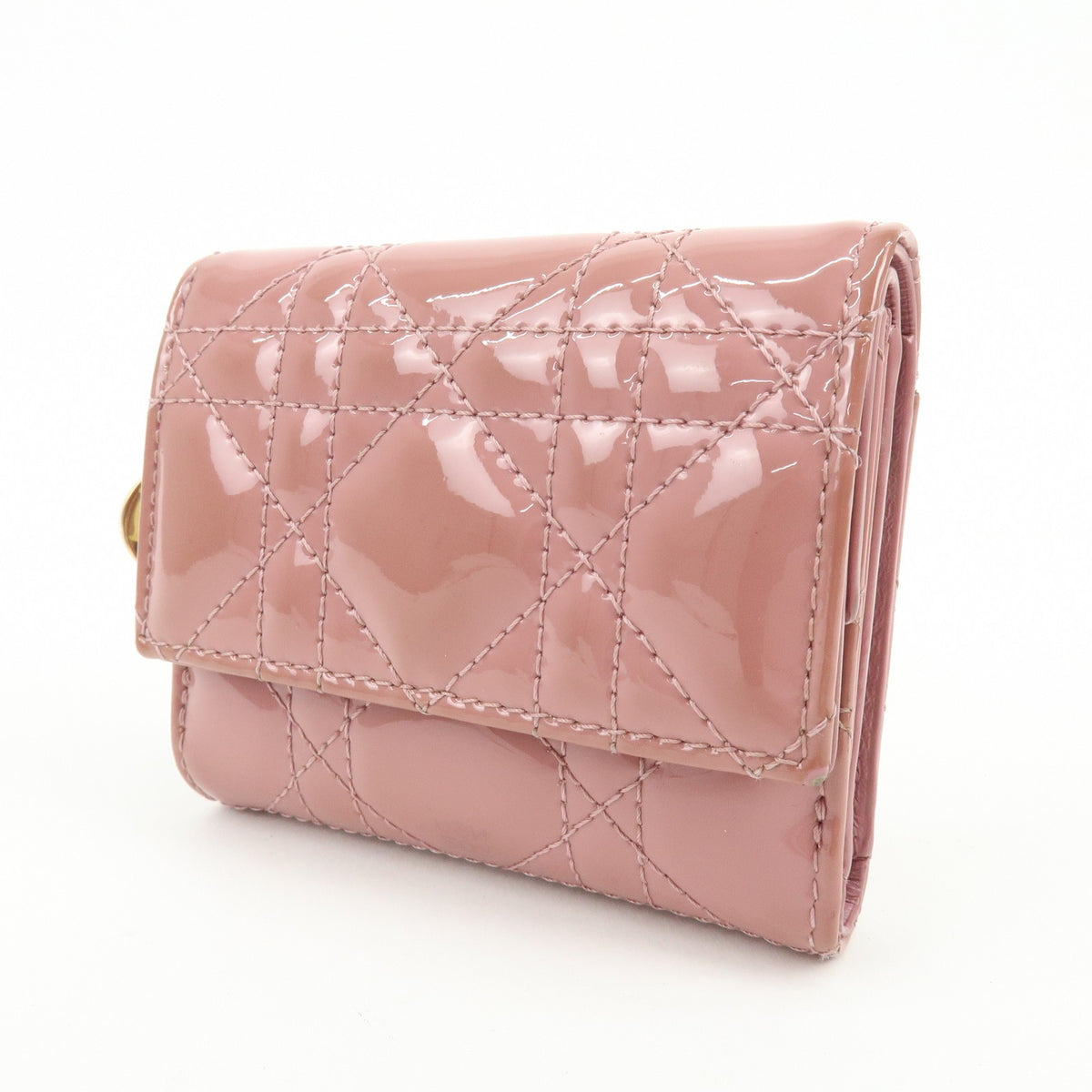 Christian Dior Lady Dior Cannage Quilt Leather, Pink, Patent Leather, Wallet