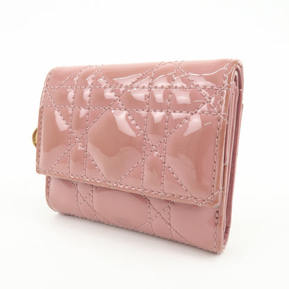 Christian Dior Lady Dior Cannage Quilt Leather, Pink, Patent Leather, Wallet