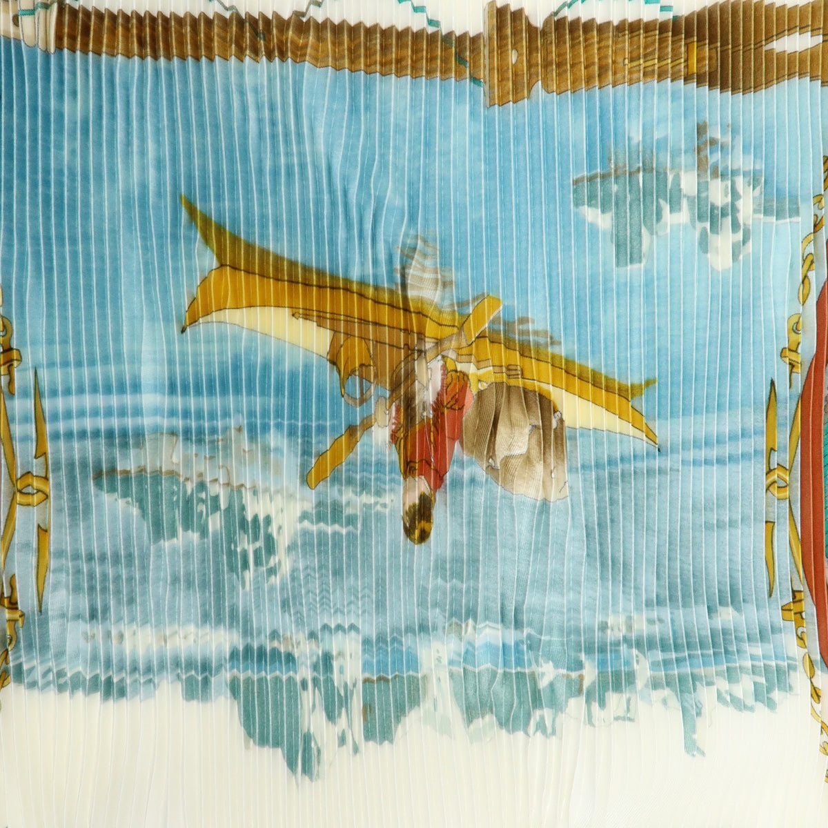 Hermes Gronland Pleated Silk, Brown, Silk, Scarf