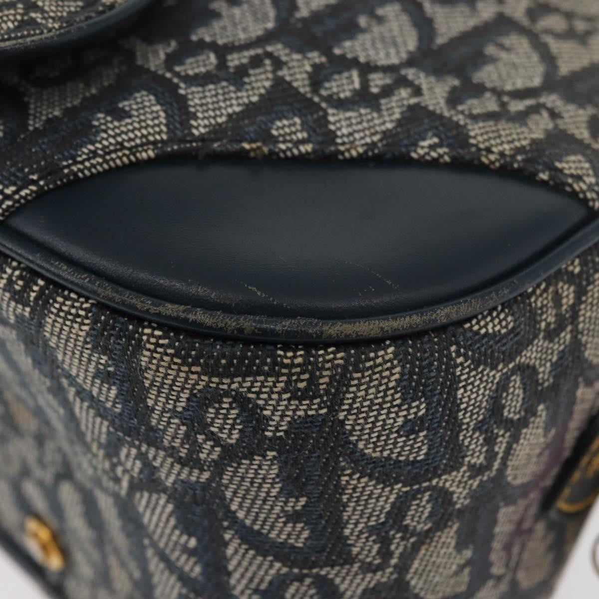 Christian Dior Vintage Saddle Bowler Diorissimo Canvas, Navy, Canvas, Handbag