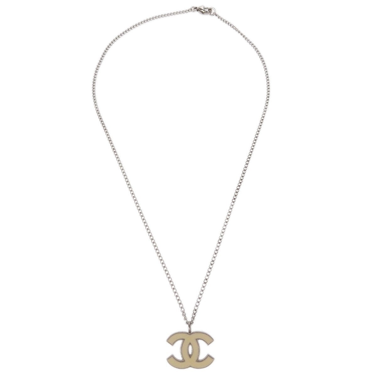 Chanel CC Logo Pendant Metal, Silver, Silver Plated, Necklace