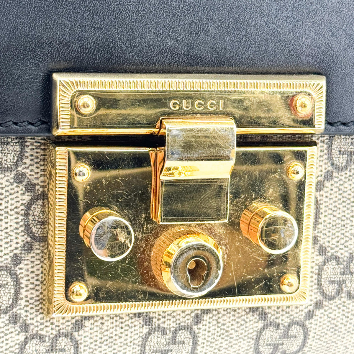 Gucci Padlock Clutch GG Canvas and Leather, Black, Canvas, Clutch
