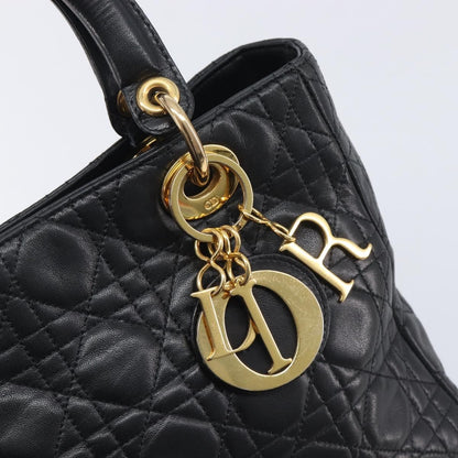 Christian Dior Vintage Lady Dior Cannage Quilt Lambskin, Black, Leather, Handbag